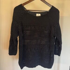 St. John's Bay Black/Dark Navy Blue Crocheted Like Sweater Size Large Boho Fairy